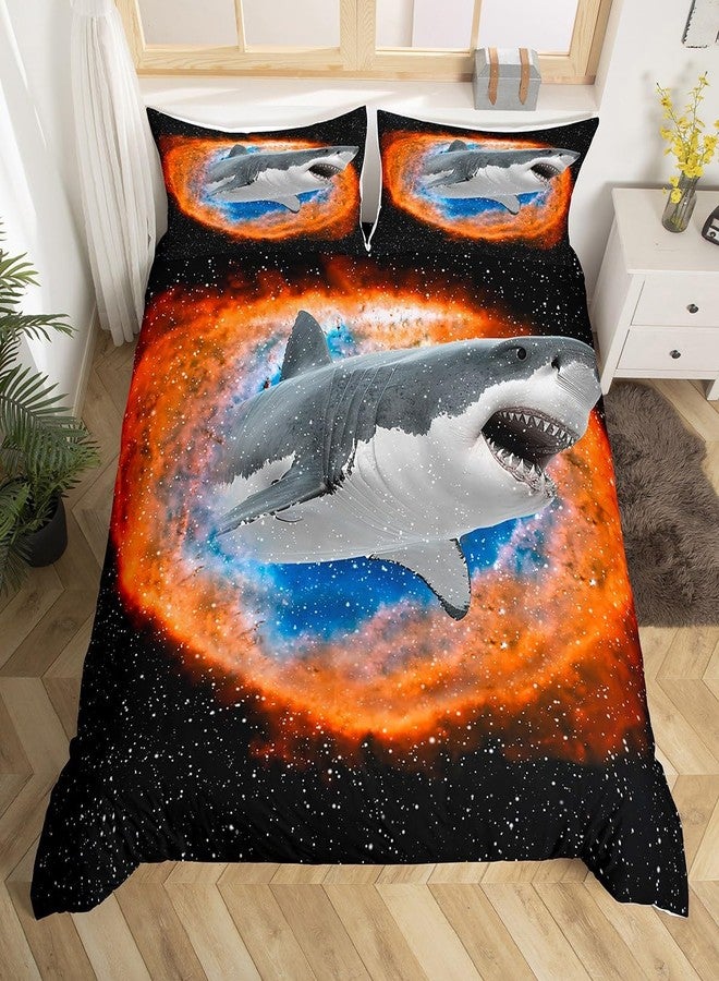 Castle Fairy Ocean Animal Duvet Cover, 3D Shark Opening Mouth Comforter for Teens & Adults, Magical Fire Nebula Soft Bedspread, Starry Night Space Quilt Cover, King Size - Image 3