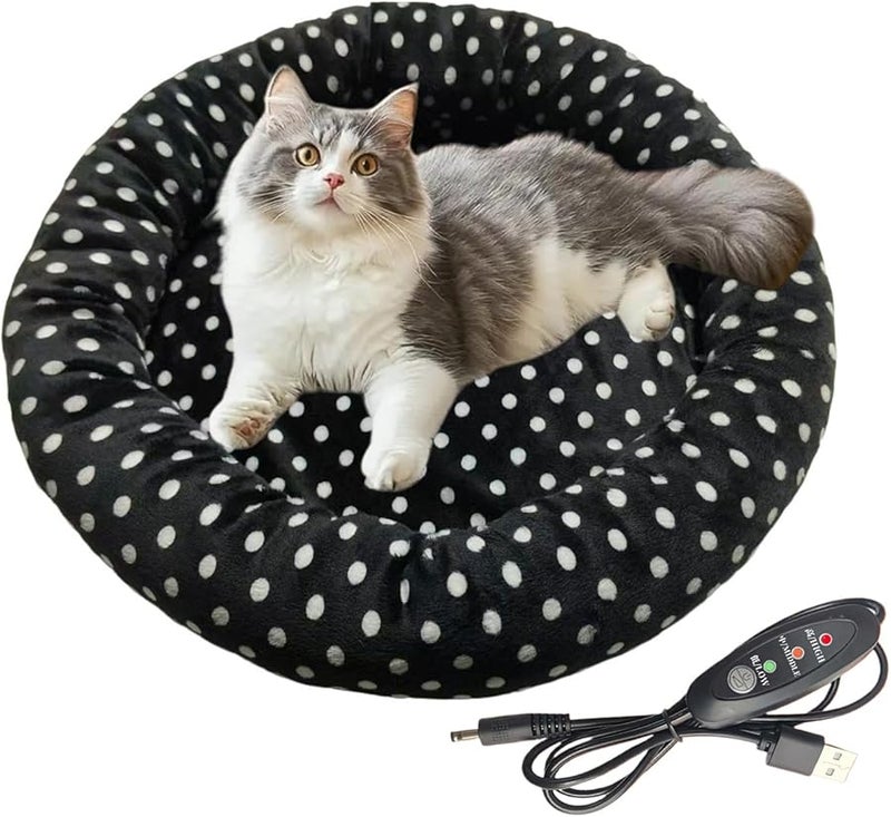 Heated Cat Bed With Black Spots Adjustable Warming Pad For Indoor Outdoor Winter Use - Image 2