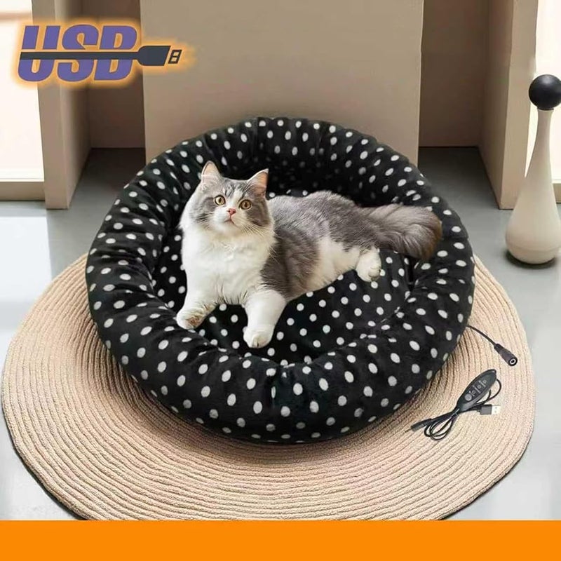 Heated Cat Bed With Black Spots Adjustable Warming Pad For Indoor Outdoor Winter Use - Image 5