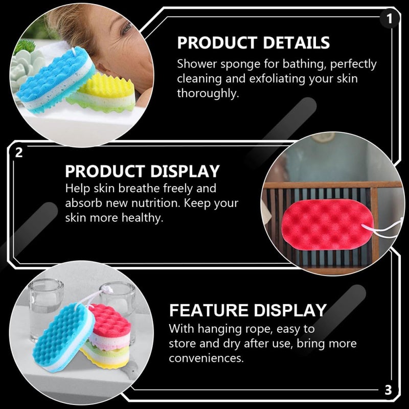 3-Layer Textured Bath Sponge Pouf Scrubber Set for Adults 6 Colors - Image 5