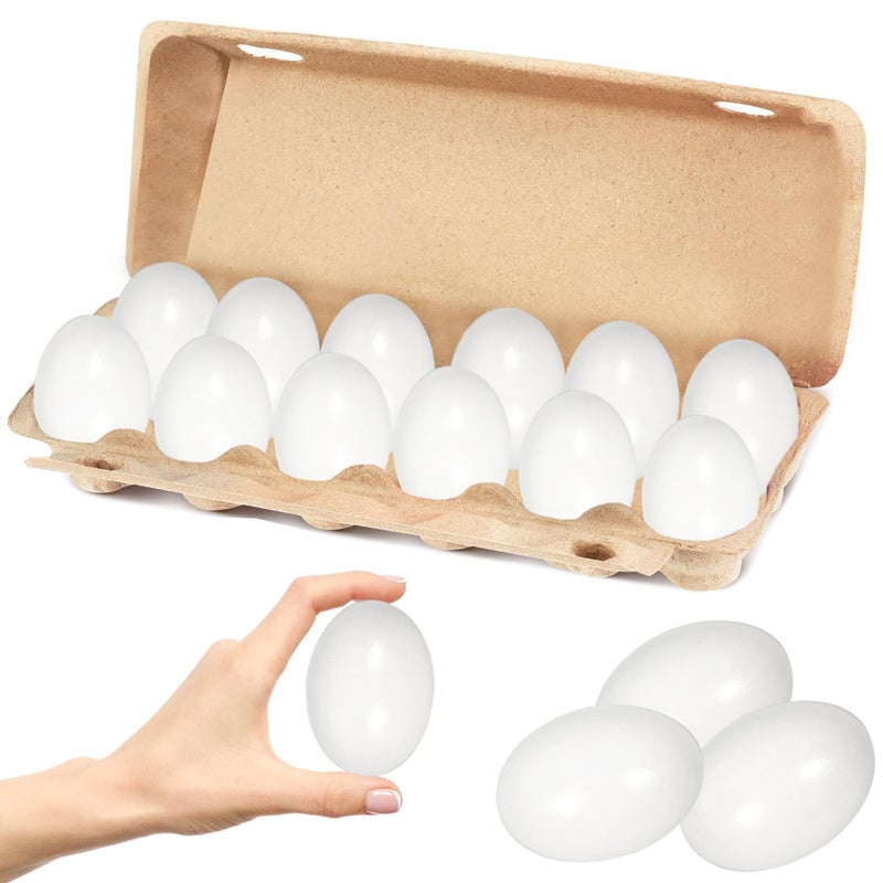 Chochkees Wooden Easter Eggs, White Wooden Eggs, 2.3" Inches (12-Pack) - Image 1