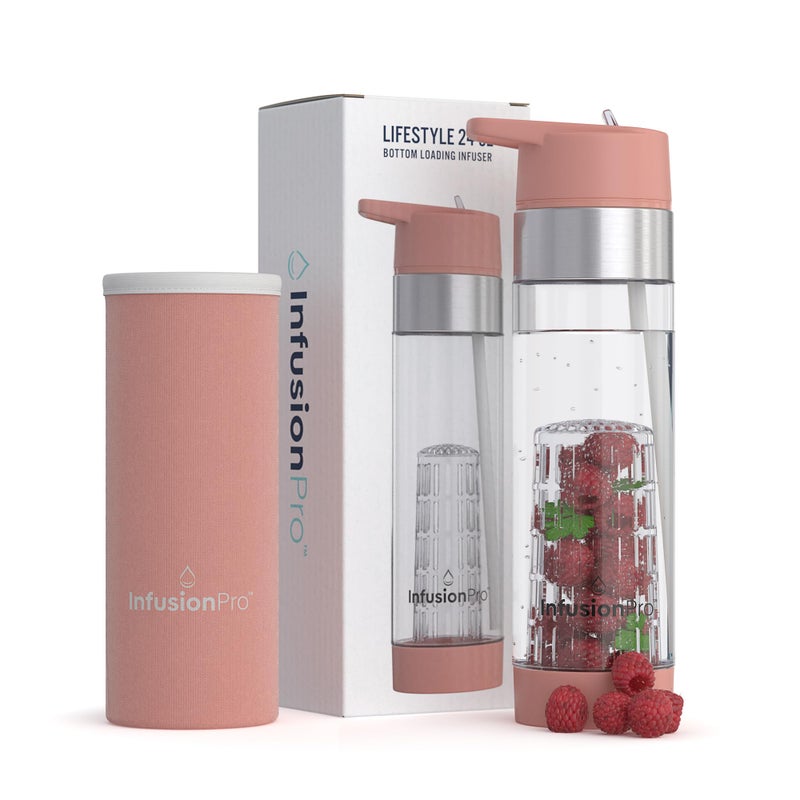 Infusion Pro Fruit Infuser Water Bottle with Straw Lid 24 oz : Flip-Up Straw : Insulated Sleeve & Fruit Infusion Water eBook : Bottom Loading Infuser for More Flavor - Kauai Sunset - Image 1