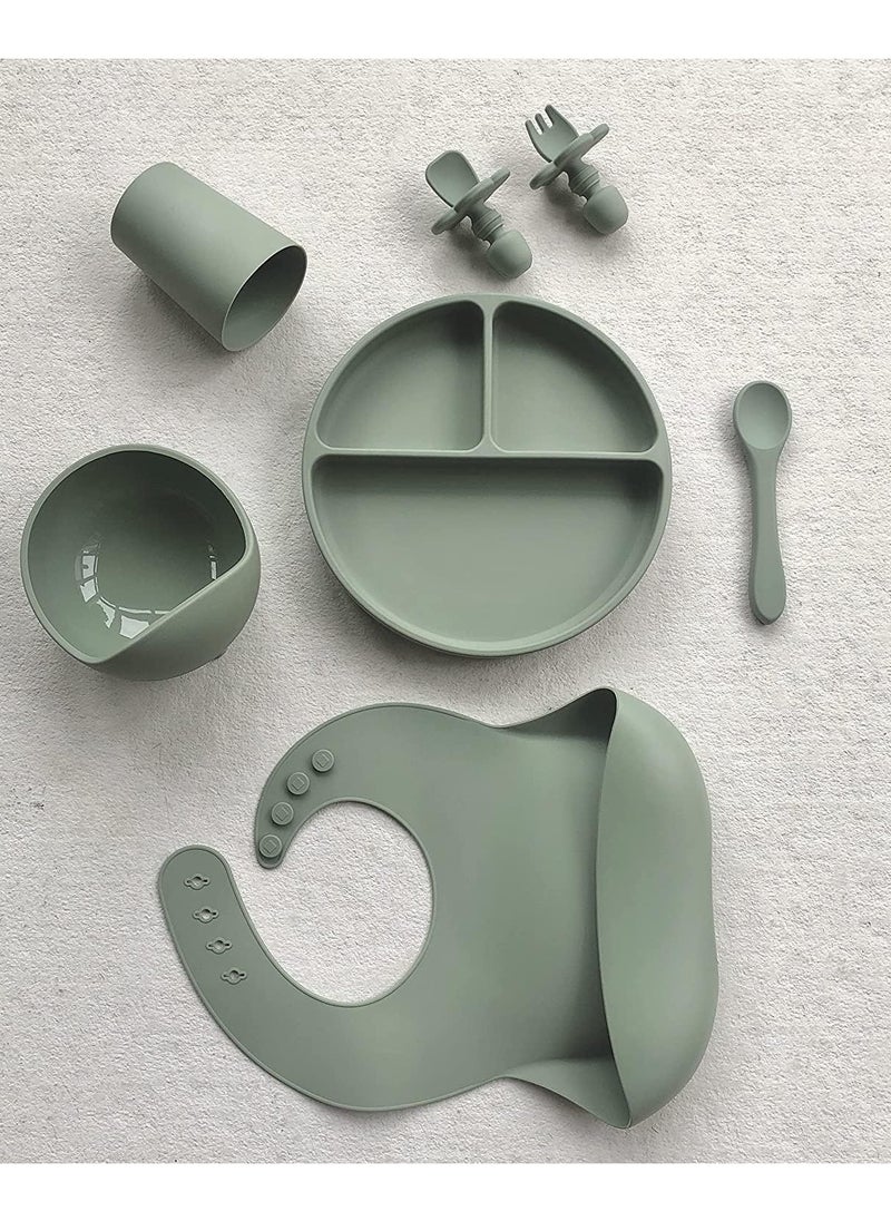 Manvik Baby Feeding Set, 7 Piece Silicone Set for Self Feeding, Learning & Fine Motor Skills Soft, Easy to Grip, Bib, Bowl, Plate, Mini Utensils, Spoon & Cup  - Image 2