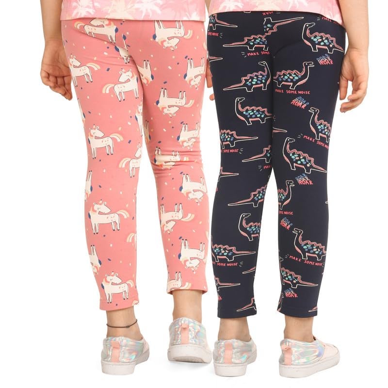 ARIEL Girls Cotton Printed Non-Transparent Regular Fit Ankle Length Leggings(AR-G-Leg-P2-23-(Orange+NavyRoar)_Multicolor_23 Years), Mid Rise - Image 2