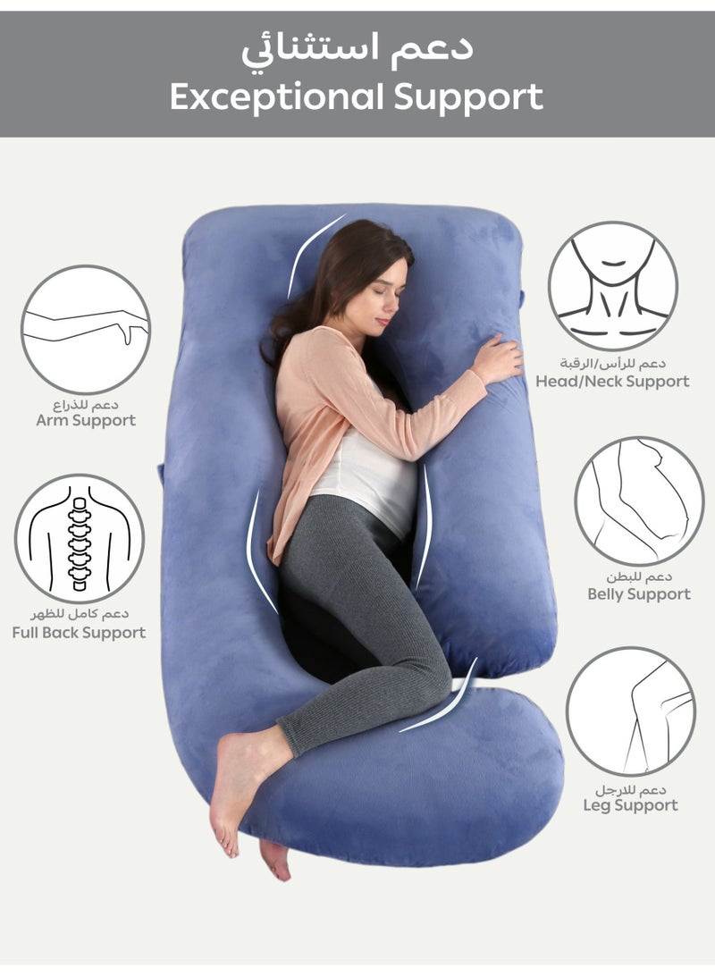 Donetella G-Shape Pregnancy Pillow – 180 cm Full Body Maternity Support Pillow with Removable Washable Velvet Cover – Support for Back, Legs, Belly & Hips – Blue - Image 3