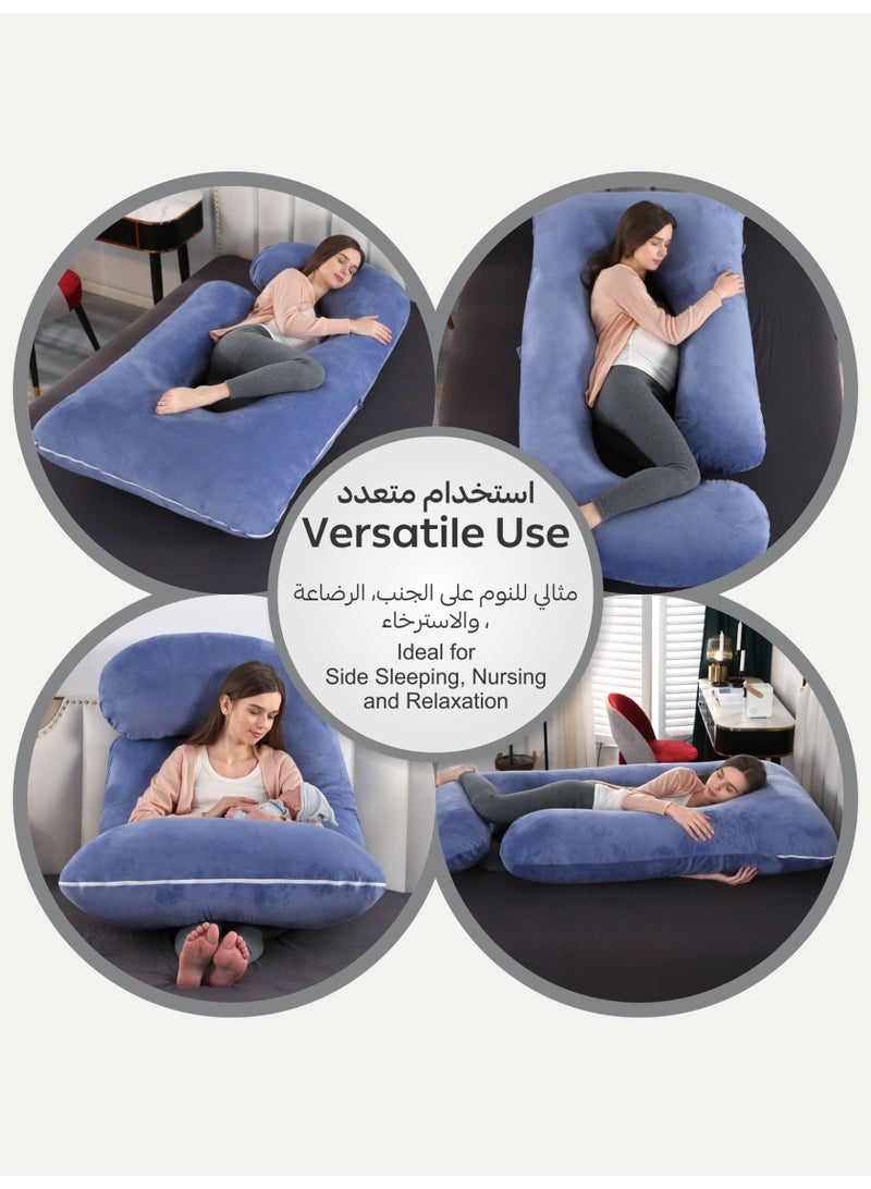 Donetella G-Shape Pregnancy Pillow – 180 cm Full Body Maternity Support Pillow with Removable Washable Velvet Cover – Support for Back, Legs, Belly & Hips – Blue - Image 5