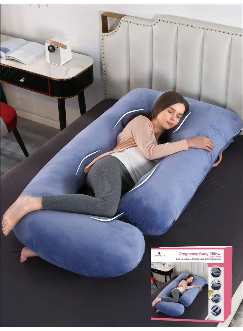 Donetella G-Shape Pregnancy Pillow – 180 cm Full Body Maternity Support Pillow with Removable Washable Velvet Cover – Support for Back, Legs, Belly & Hips – Blue