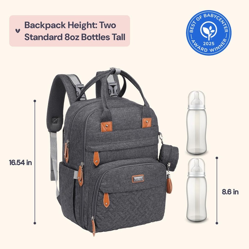 BabbleRoo Diaper Bag Backpack - Baby Essentials Travel Tote - Multi Function Water Resistant Diaper Bag, Travel Essentials Baby Bag with Changing Pad, Stroller Straps & Pacifier Case - Dark Gray - Image 2