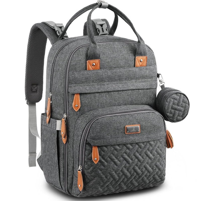 BabbleRoo Diaper Bag Backpack - Baby Essentials Travel Tote - Multi Function Water Resistant Diaper Bag, Travel Essentials Baby Bag with Changing Pad, Stroller Straps & Pacifier Case - Dark Gray - Image 1
