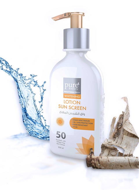 Whitening Lotion Sunscreen SPF 50 UVA UVB Sun Protection Water Resistant Enriched with Chilean Tree Bark Extract 200ml