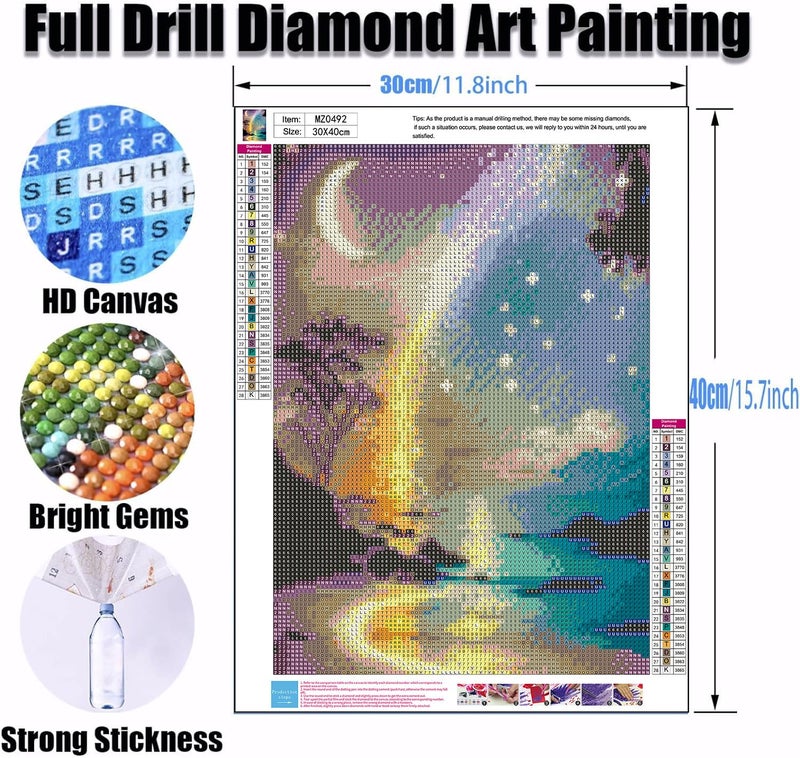Ekuxom Moon Diamond Art Painting Kits for Adults, Star Glow in the Dark Diamond Art Kits, Full Round Rainbow Diamond Art Dots Wall Art Decor 12x16 in - Image 2