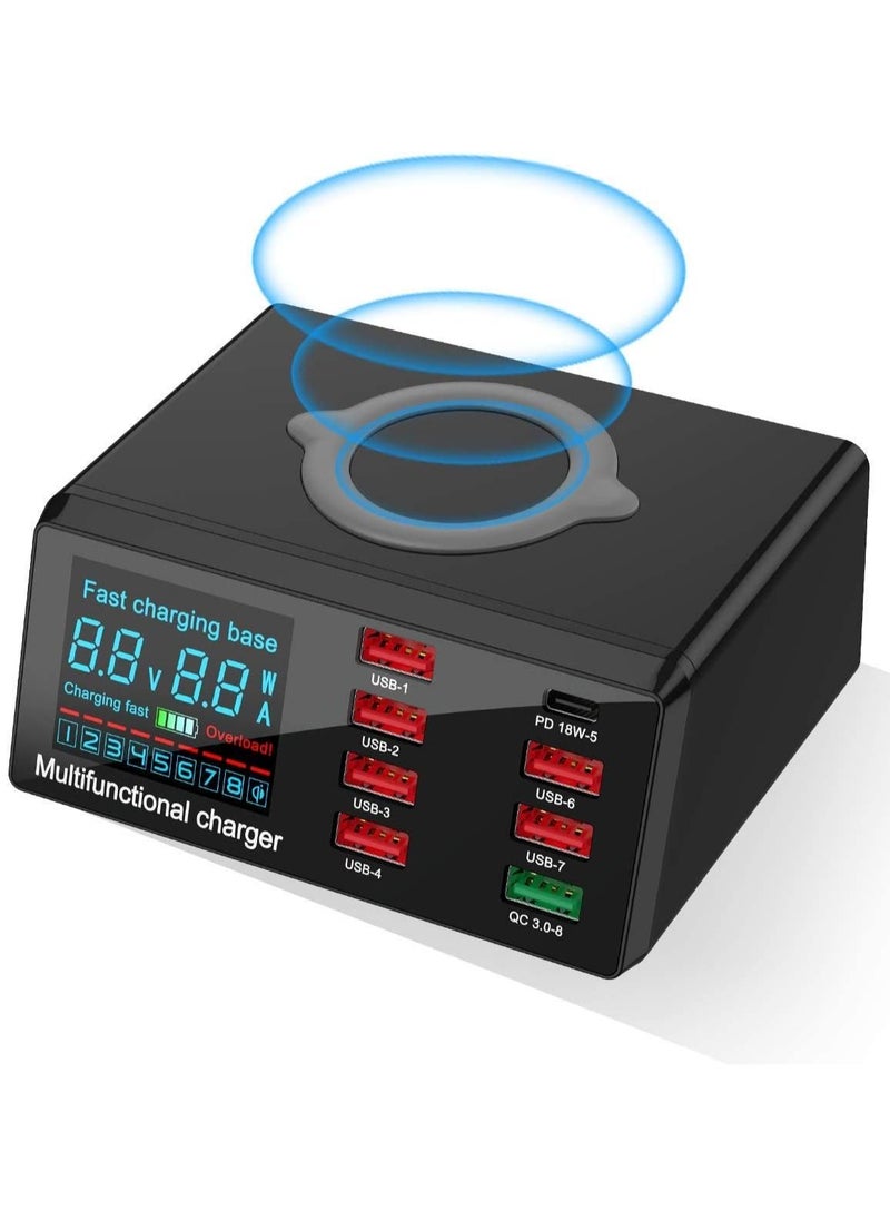 Generic - Fast charging 3.0 8-port USB fast charger, 100W USB hub fast charging station compatible with all mobile phones and iPad, QC 3.0 and PD fast charger, 10W maximum fast wireless charging - Image 1