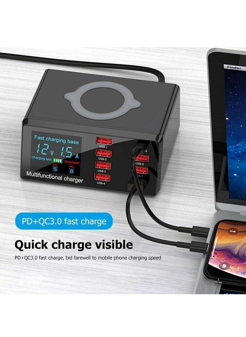 Generic - Fast charging 3.0 8-port USB fast charger, 100W USB hub fast charging station compatible with all mobile phones and iPad, QC 3.0 and PD fast charger, 10W maximum fast wireless charging - Image 1