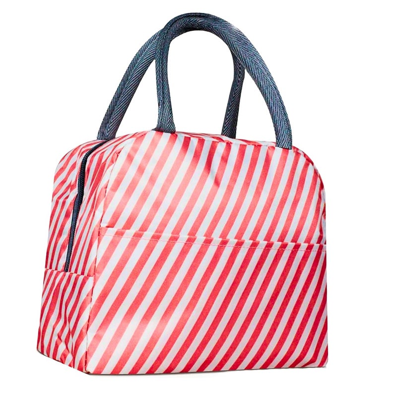 KhuHap Hot Lunch Tiffin Boxes Cover Hand Carry Small Tote Bags for Lunch Tiffin Box Cover Bags for Kid School Women Office Work Girls Boys Carry Pack of 1 Pink Stripes - Image 1