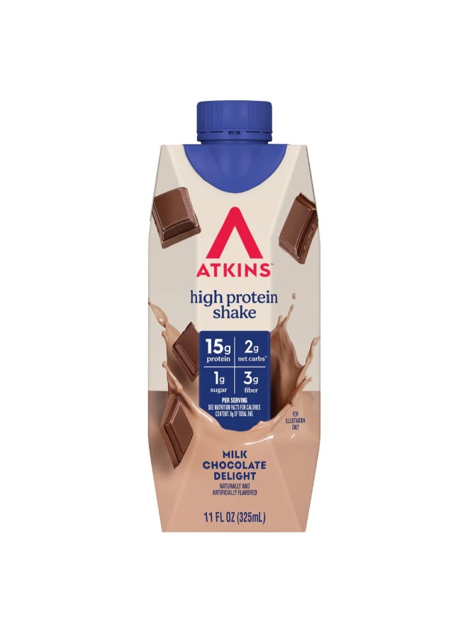 Atkins Protein-Rich Shake Milk Chocolate Delight 4 Shakes 11 fl oz (325 ml) Each - Image 1