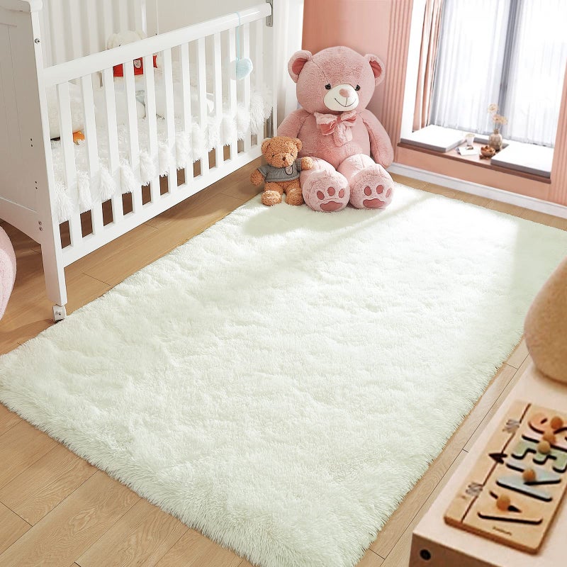 LOCHAS Ultra Soft Indoor Modern Area Rugs Fluffy Living Room Carpets for Children Bedroom Home Decor Nursery Rug 3x5 Feet  Cream - Image 1