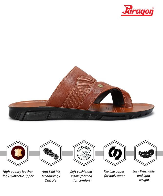 PARAGON Men's Slip On Tan Sandals | Trendy Casual Slip-on Sandals with Cushioned Footbed, and Durable Construction | Perfect for Everyday Casual Wear(UK: 6) - Image 3