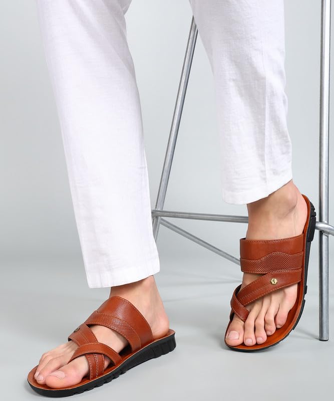 PARAGON Men's Slip On Tan Sandals | Trendy Casual Slip-on Sandals with Cushioned Footbed, and Durable Construction | Perfect for Everyday Casual Wear(UK: 6) - Image 4