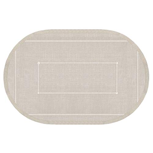 Grelucgo Handmade Double Hemstitch Natural Tablecloth, Oval 60 by 84 Inch - Image 2