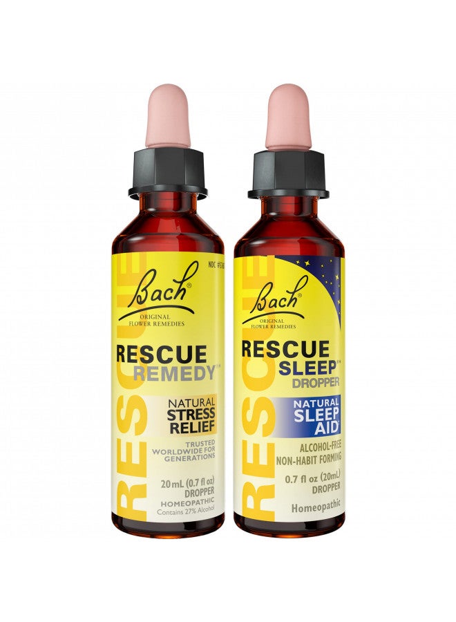 RESCUE Day & Night Dropper Bundle, Bach Rescue Remedy Dropper, Natural Stress Relief [and] Rescue Sleep Dropper, Natural Sleep Aid, Homeopathic Flower Essence, Vegan, 2 Pack, 20mL Ea  - Image 2