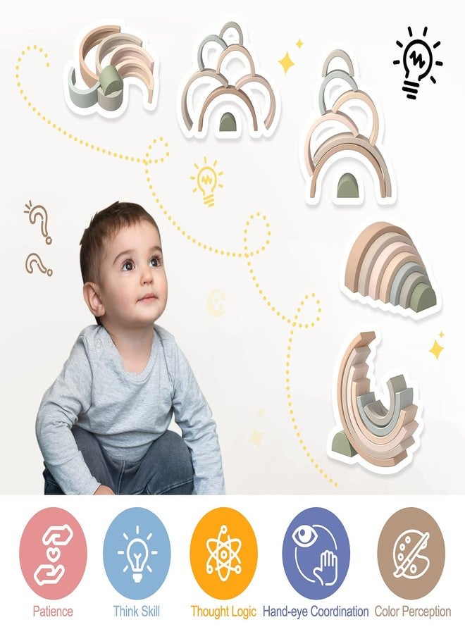 MCGMITT Rainbow Stacking Toy, Silicone Rainbow Stacker for Toddlers, Montessori Nesting Blocks, Building Creative Color Shape Matching Toy Set, 7 Layers (Brown) - Image 5