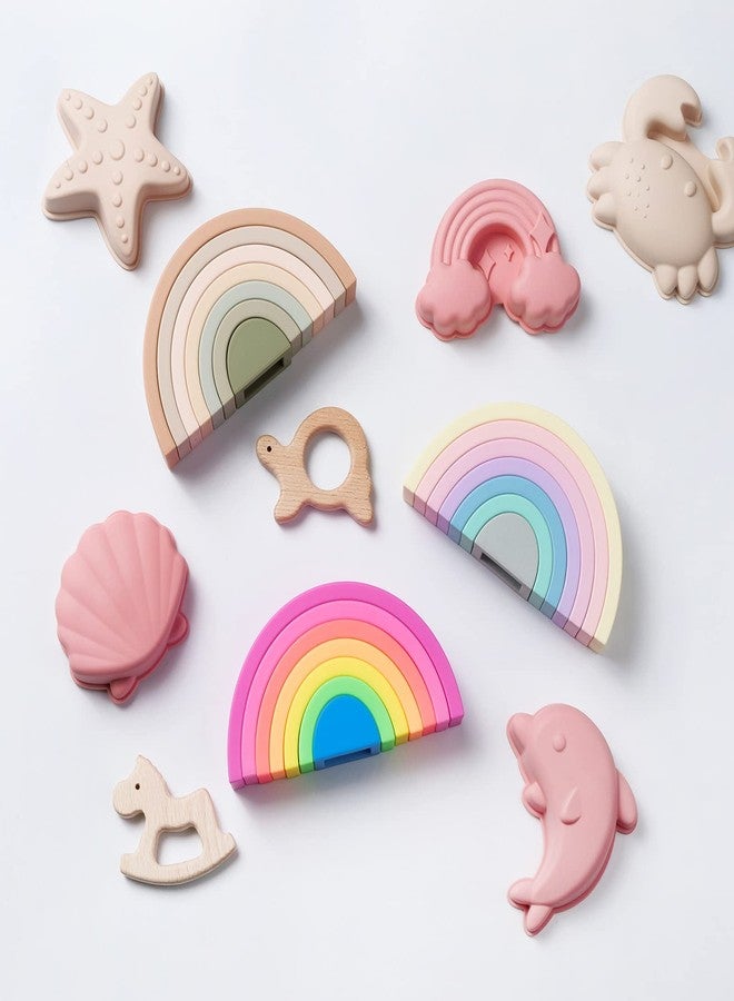 MCGMITT Rainbow Stacking Toy, Silicone Rainbow Stacker for Toddlers, Montessori Nesting Blocks, Building Creative Color Shape Matching Toy Set, 7 Layers (Brown) - Image 4