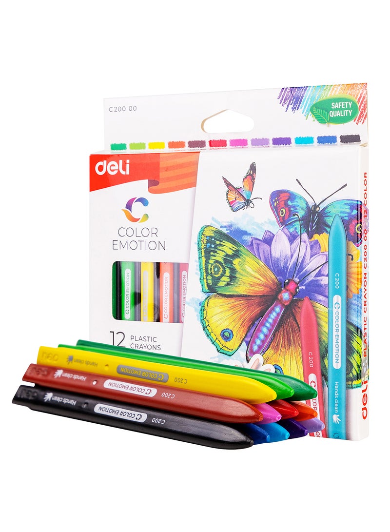 Deli Wax Crayon Set of 12 Colors, Smooth Coloring and Writing, Non-Toxic Formula, for Artists, Students, and Painters