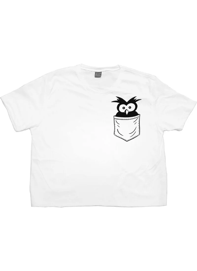 Rock&Roll Surprised Bird in the Pocket White Short Crop Top Women's T-Shirt