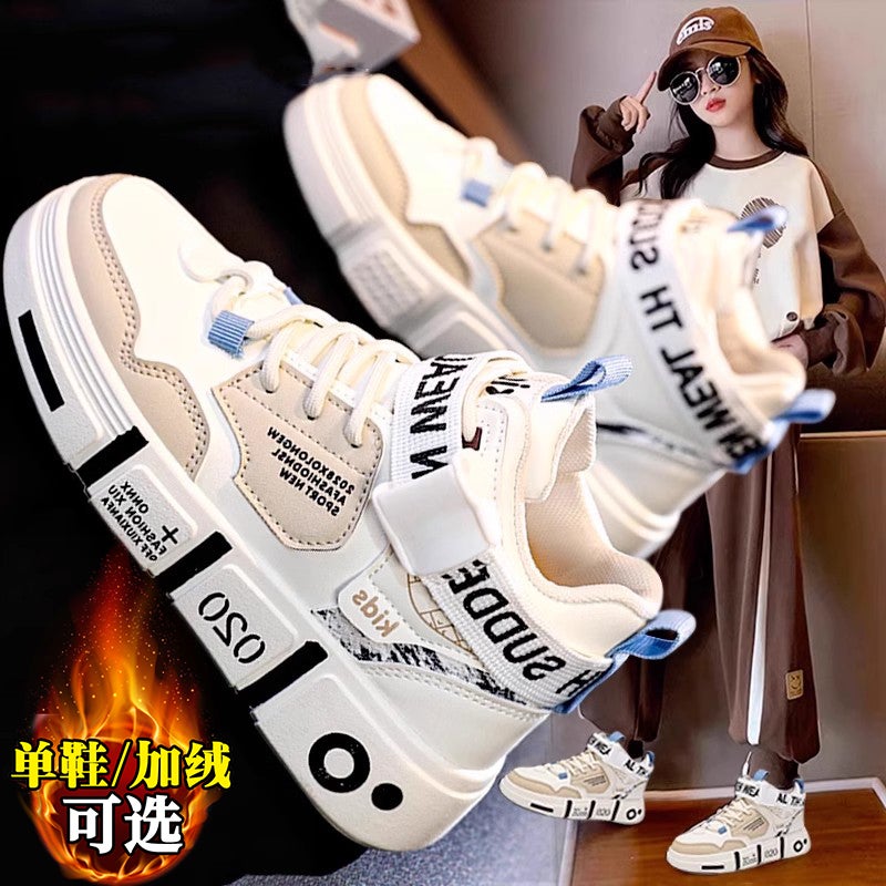 Junior High School Students Women'S Shoes 2024 Big Children'S Sneaker Students Board Shoes Fleece-Lined Cotton Shoes White Soft Bottom Thickened - Image 2