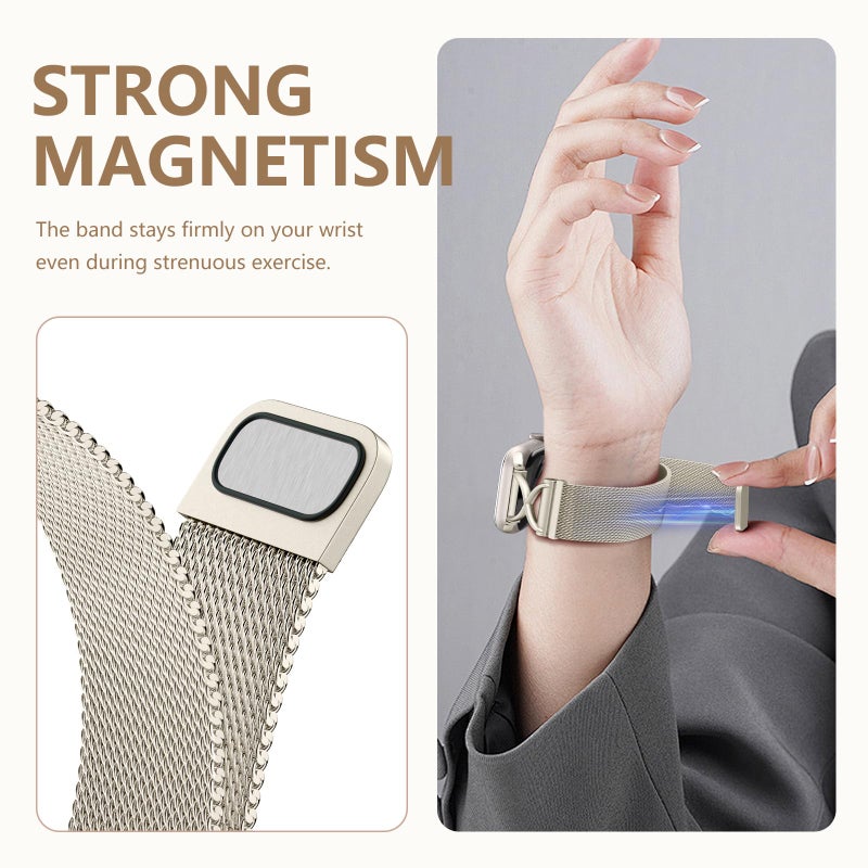 Dirrelo Band Compatible with Apple Watch Bands for Women 40mm 41mm 42mm 44mm 45mm 49mm 38mm, Stainless Steel Mesh Loop Magnetic Clasp Wristband for iWatch Ultra 2 Series 9 8 SE 7 6 5 4 3 2 1,Starlight - Image 4