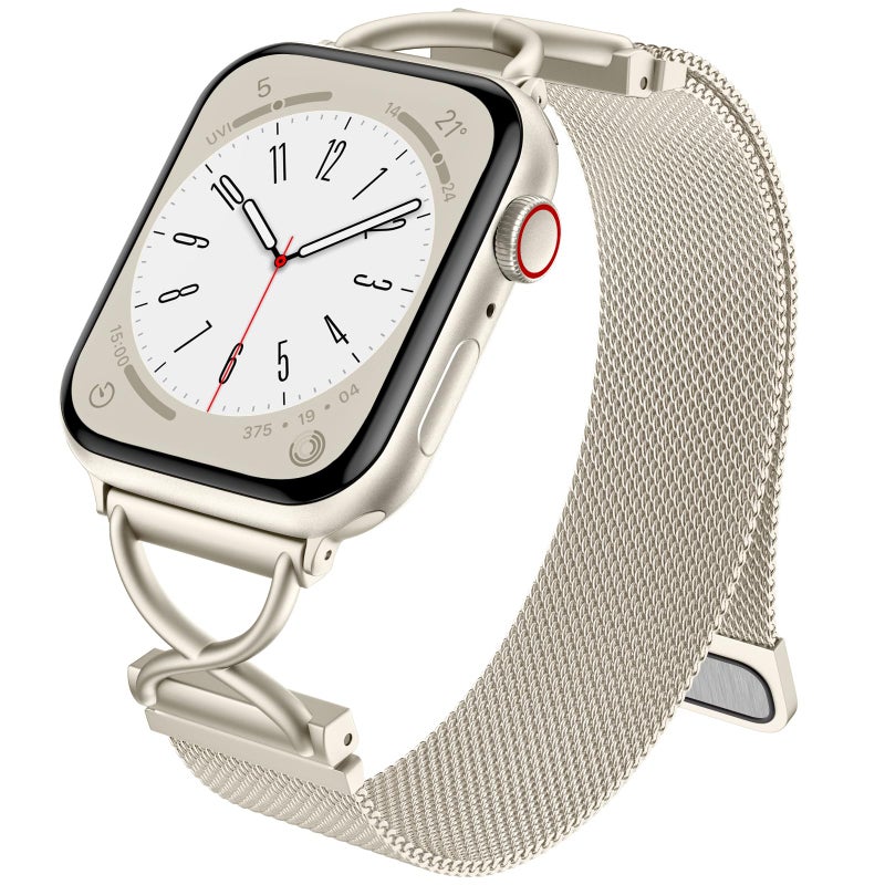 Dirrelo Band Compatible with Apple Watch Bands for Women 40mm 41mm 42mm 44mm 45mm 49mm 38mm, Stainless Steel Mesh Loop Magnetic Clasp Wristband for iWatch Ultra 2 Series 9 8 SE 7 6 5 4 3 2 1,Starlight - Image 1