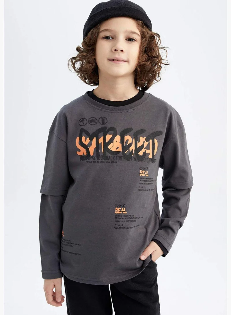 ديفاكتو Boy Oversize Fit Crew Neck Knitted Long Sleeve T-Shirt