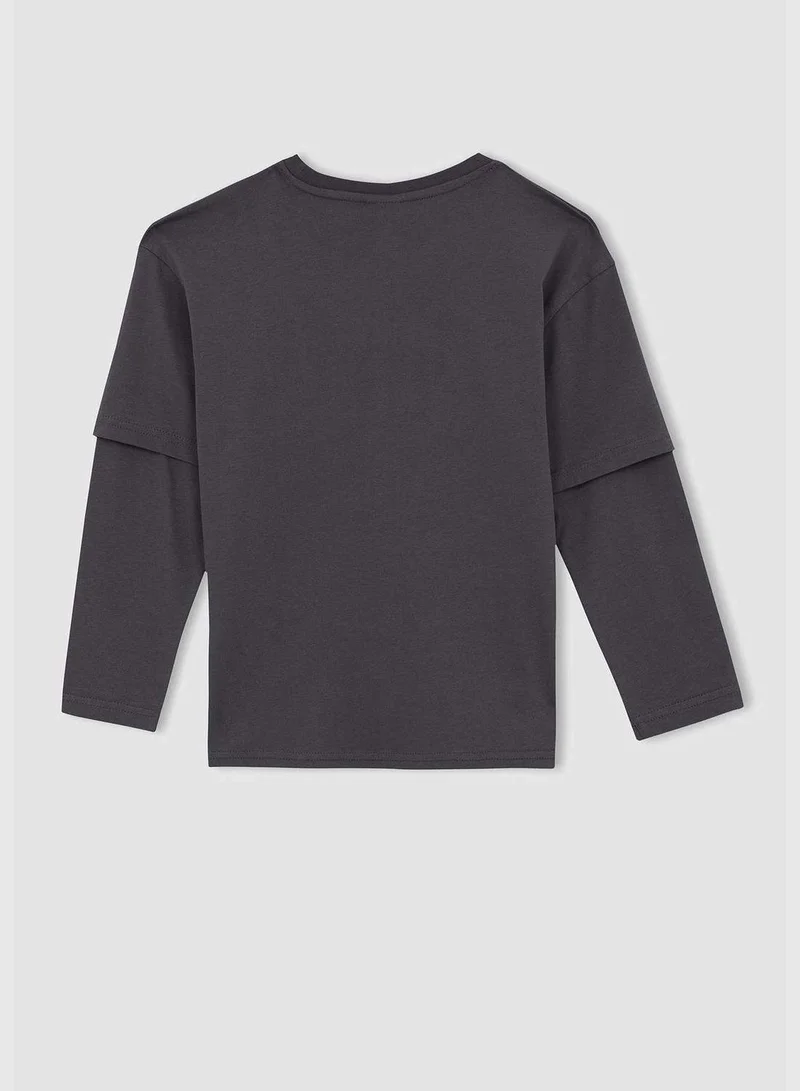 ديفاكتو Boy Oversize Fit Crew Neck Knitted Long Sleeve T-Shirt