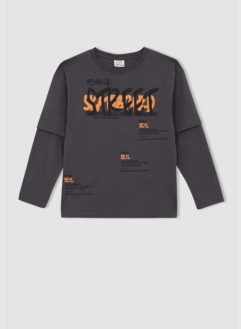 ديفاكتو Boy Oversize Fit Crew Neck Knitted Long Sleeve T-Shirt