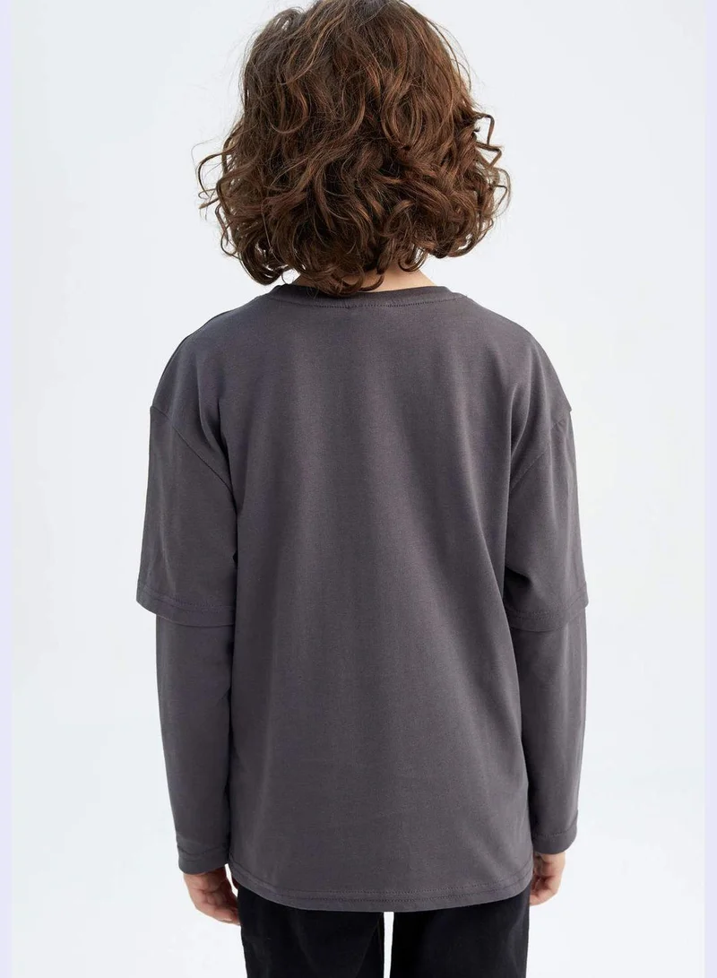 ديفاكتو Boy Oversize Fit Crew Neck Knitted Long Sleeve T-Shirt