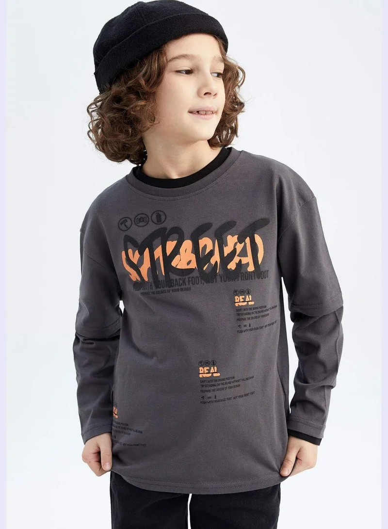 ديفاكتو Boy Oversize Fit Crew Neck Knitted Long Sleeve T-Shirt