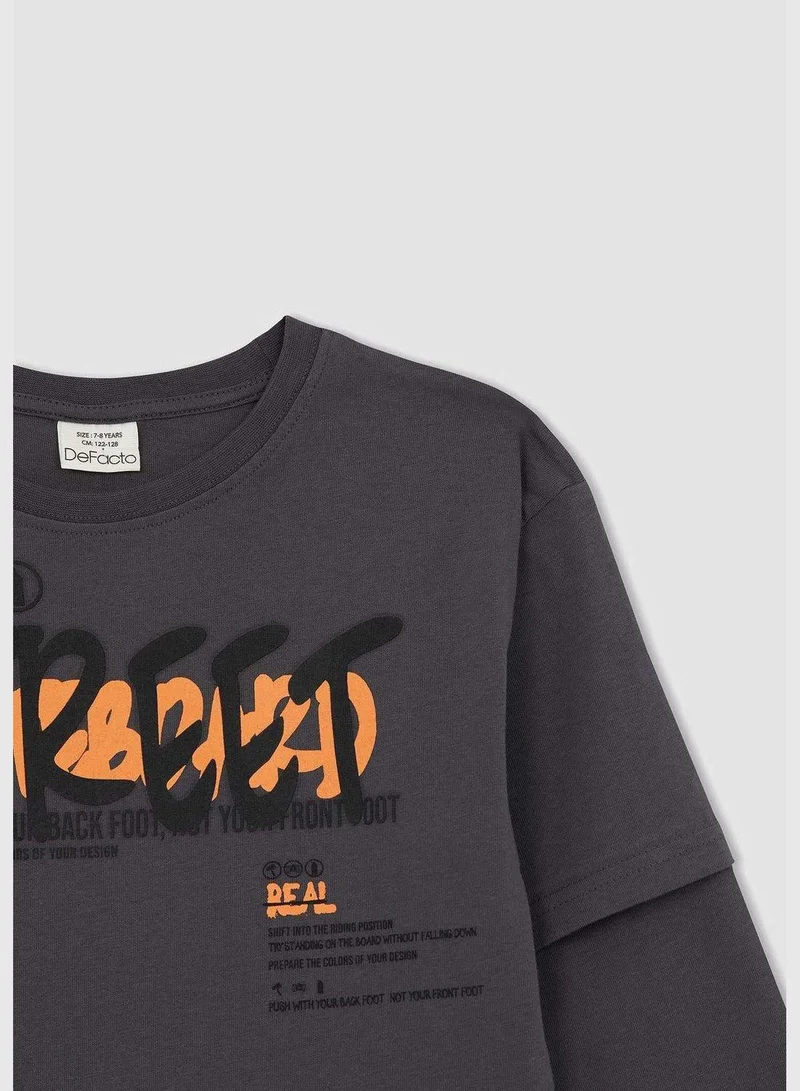 ديفاكتو Boy Oversize Fit Crew Neck Knitted Long Sleeve T-Shirt