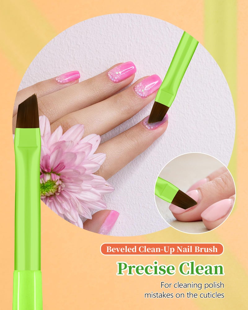 AMilHiTon 3PCS Nail Polish Clean Up Brush, Round&Falt&Angled Acetone Resistant Nail Brush for OPI Nail Polish Remover, Fingernail Cleaning Brushes at Home Nail Art and Designs(Bright Green) - Image 5