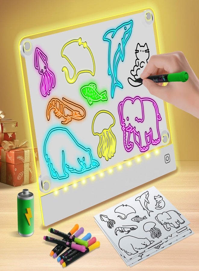YONHAN Rechargeable LED Note Board with 7 Colors, Magnetic Drawing Lumi Board for Kids with 4 Magnets and Invisible Stand, Light up Acrylic Dry Erase Board with 7 Markers & Tracing Paper (11.8"X9.8") - Image 1