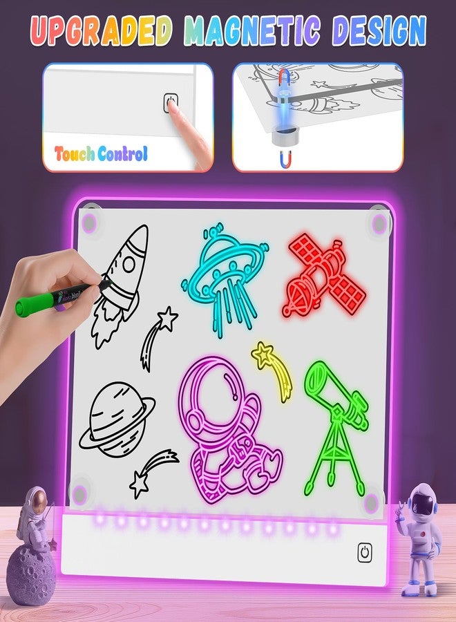 YONHAN Rechargeable LED Note Board with 7 Colors, Magnetic Drawing Lumi Board for Kids with 4 Magnets and Invisible Stand, Light up Acrylic Dry Erase Board with 7 Markers & Tracing Paper (11.8"X9.8") - Image 2