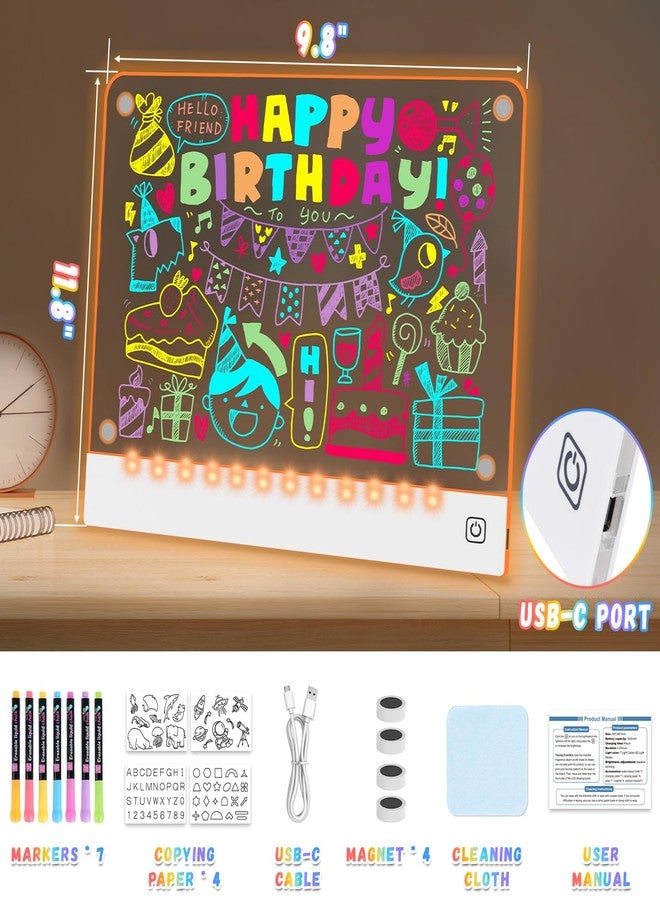 YONHAN Rechargeable LED Note Board with 7 Colors, Magnetic Drawing Lumi Board for Kids with 4 Magnets and Invisible Stand, Light up Acrylic Dry Erase Board with 7 Markers & Tracing Paper (11.8"X9.8") - Image 4