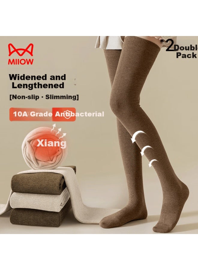 MIIOW Women's Thermal Cotton Over-the-knee Thigh-high Jk Socks, 2 Pairs, Autumn Winter - Image 1