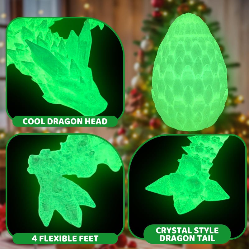 Flavery 3D Dragon Egg - Glow in The Dark - Surprise Egg with Flexible Crystal Dragon Inside, 3D Printed Gift, Articulated Animal Figurine, Desk Pet Decor - Image 5