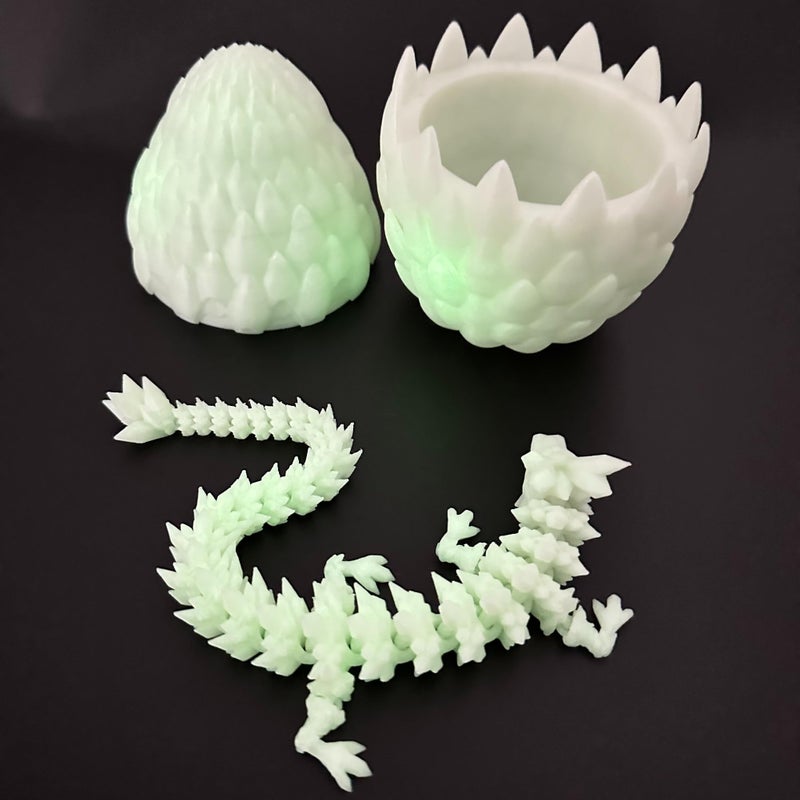 Flavery 3D Dragon Egg - Glow in The Dark - Surprise Egg with Flexible Crystal Dragon Inside, 3D Printed Gift, Articulated Animal Figurine, Desk Pet Decor - Image 3