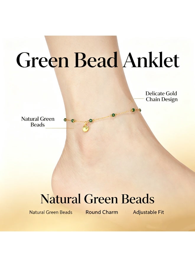 XIXI Dainty Thin Gold Chain Anklet with Natural Green Stone Beads and Mini Seashell Charm, Adjustable for Women - Image 2