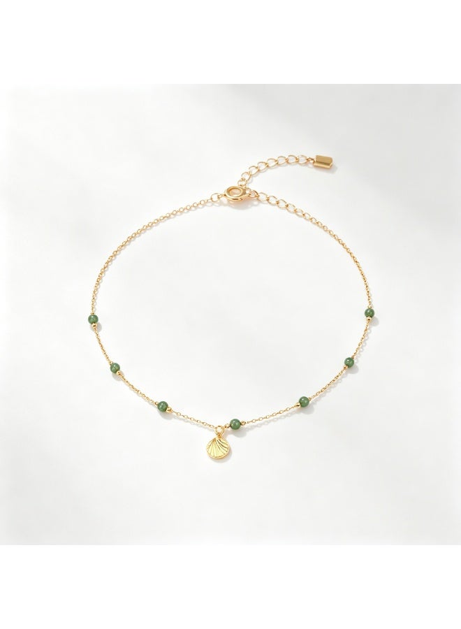 XIXI Dainty Thin Gold Chain Anklet with Natural Green Stone Beads and Mini Seashell Charm, Adjustable for Women - Image 4