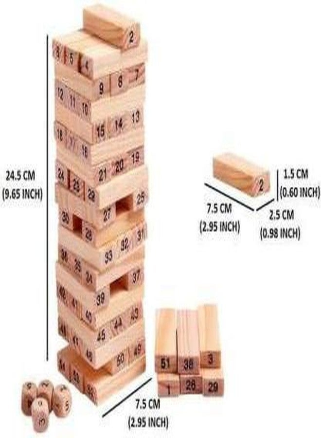 SHIPEASE 51 Pcs Wooden Blocks with 4 Dices Stacking Toys Educational Puzzle Challenging Maths Game Tumbling Tower Game or Kids and Adults (Wood) - Image 2