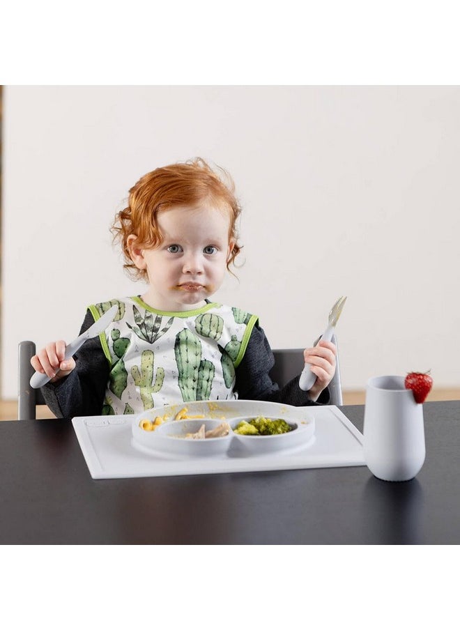 ezpz ezpz Happy Mat - 100% Food Grade Silicone Suction Plate with Built-in Placemat for Toddlers Smile Design Plates Promotes Baby Led Weaning - Divided Plate - Microwave, Oven & Dishwasher Safe (Pewter)  - Image 4