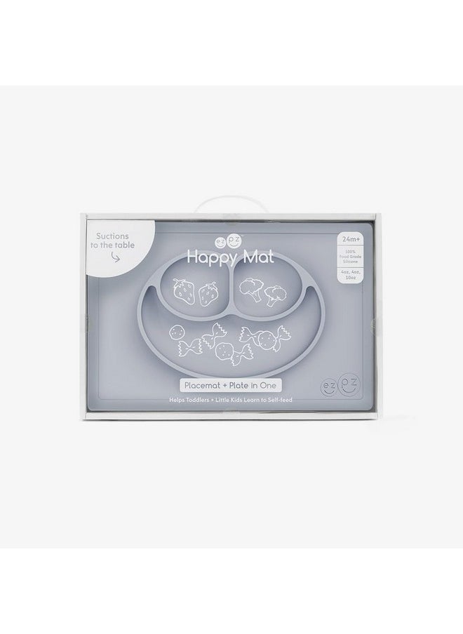 ezpz ezpz Happy Mat - 100% Food Grade Silicone Suction Plate with Built-in Placemat for Toddlers Smile Design Plates Promotes Baby Led Weaning - Divided Plate - Microwave, Oven & Dishwasher Safe (Pewter)  - Image 5