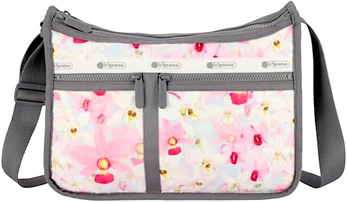 LeSportsac LeSportsac Orchid Bloom Deluxe Everyday Crossbody Bag + Cosmetic Bag, Style 7507/Color E815, Botanical Gardens Exclusive Collaboration, Dreamy Watercolor Style Orchids in Pink & Ivory, Pearlized Sheen